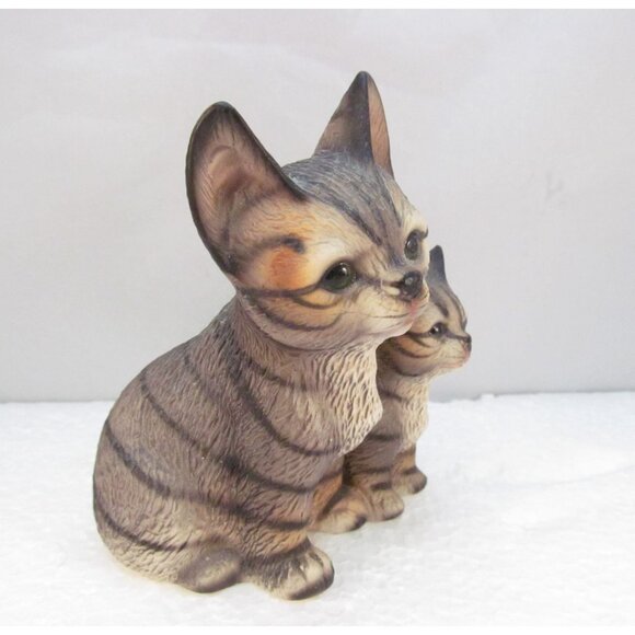 Vintage Harvey Knox Ceramic Brown Black Tabby Mom and Kitten Figurine - Picture 6 of 11